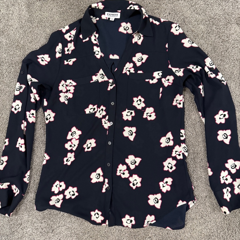 Express Dark Blue Floral Portofino Shirt
